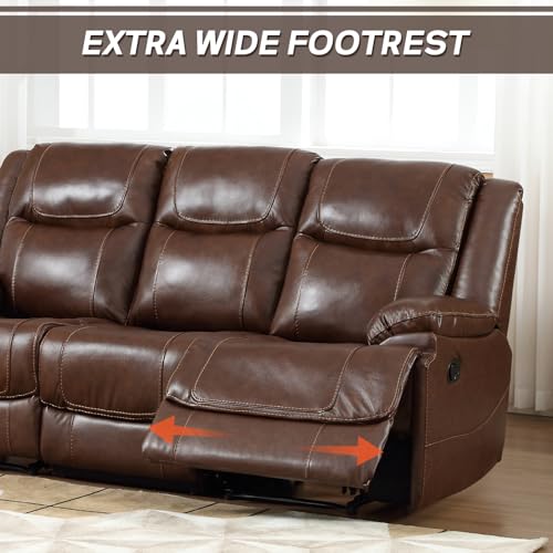 Brown Manual Reclining Leather Sofa for Living Room