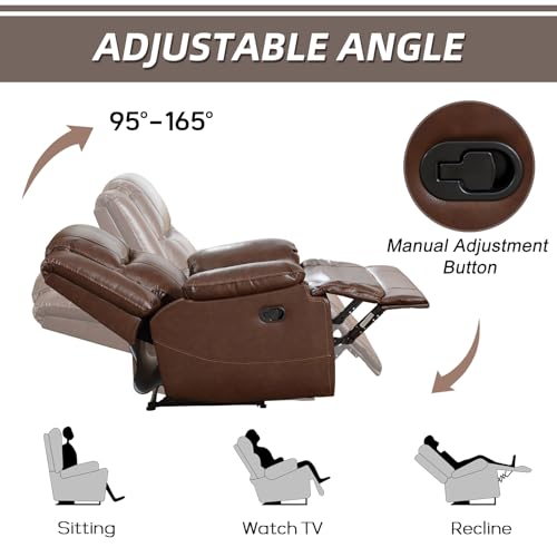 Brown Manual Reclining Leather Sofa for Living Room
