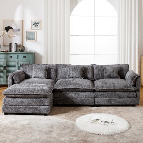 127" Cloud Couch Sectional Sofa with Ottoman