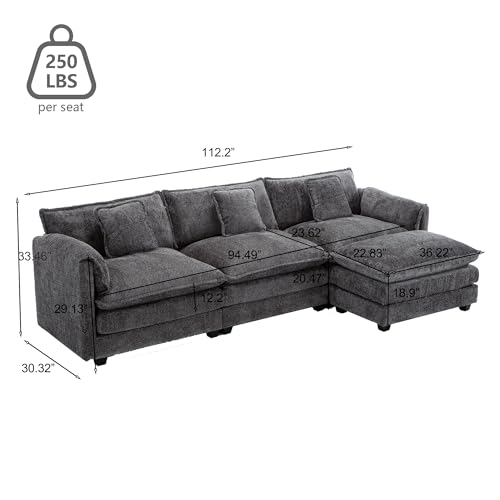127" Cloud Couch Sectional Sofa with Ottoman