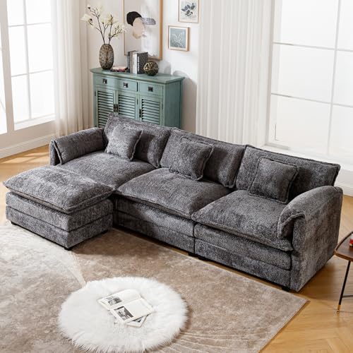 127" Cloud Couch Sectional Sofa with Ottoman