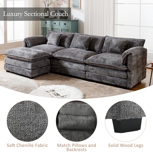127" Cloud Couch Sectional Sofa with Ottoman