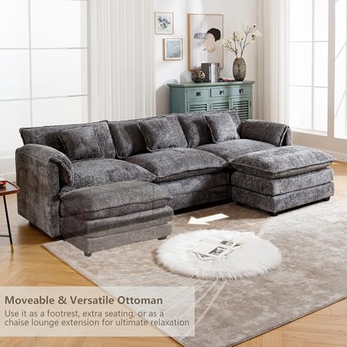 127" Cloud Couch Sectional Sofa with Ottoman