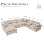 Beige Oversized Modular Sectional Sofa with Chaise