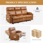 BAIJIAWEI Power Reclining 3-Seater Sofa - Brown