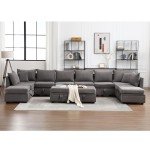 BOSMILLER Grey Modular Sectional Sofa with Ottoman