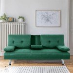 Naomi Home Green Futon Sofa Bed with Cupholders