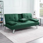 Naomi Home Green Futon Sofa Bed with Cupholders