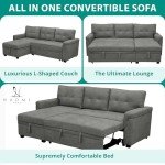 Gray Velvet Sectional Sleeper Sofa with Chaise Storage