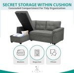 Gray Velvet Sectional Sleeper Sofa with Chaise Storage