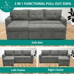 Gray Velvet Sectional Sleeper Sofa with Chaise Storage