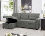 Gray Velvet Sectional Sleeper Sofa with Chaise Storage