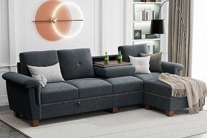 JAMFLY L-Shaped Convertible Sectional Sofa with Storage