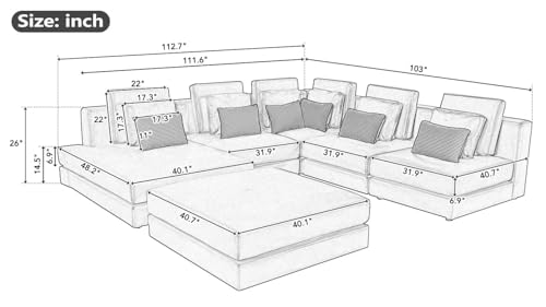 Modern U-Shaped Sectional Sofa with Movable Ottoman