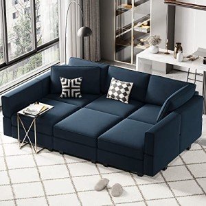Blue Modular Velvet Sectional Sofa with Chaise