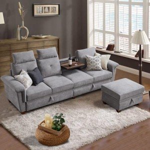 Light Grey Convertible Sectional Sofa with Storage