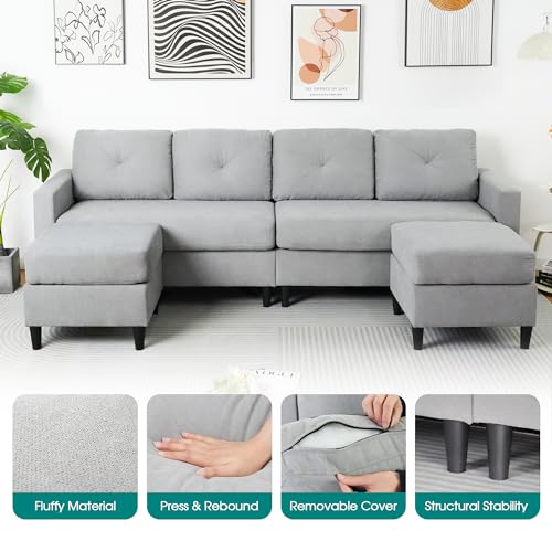 Light Grey U-Shaped Sectional Sofa with Ottoman