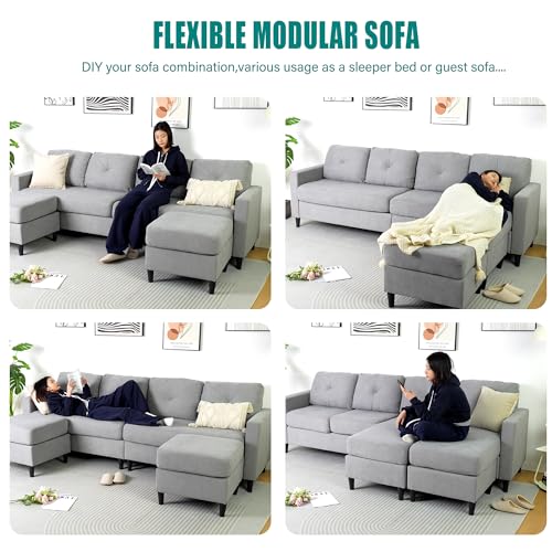 Light Grey U-Shaped Sectional Sofa with Ottoman