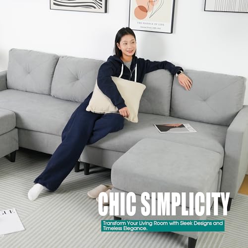 Light Grey U-Shaped Sectional Sofa with Ottoman