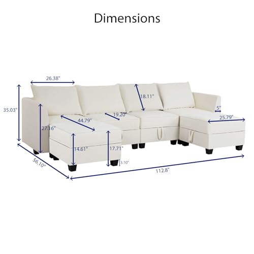 Naomi Home Elizabeth U-Shaped Modular Sofa, White