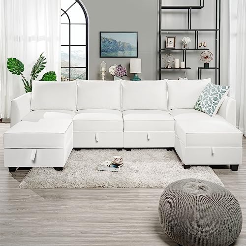 Naomi Home Elizabeth U-Shaped Modular Sofa, White