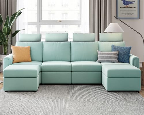 Teal Modular Sectional Sofa with Storage & Ottoman