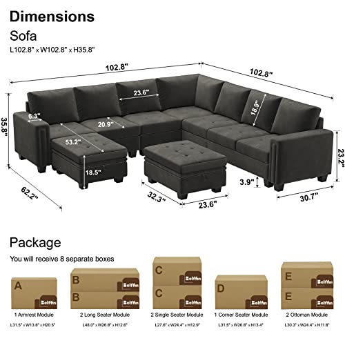Belffin Oversized Velvet 8-Seat U-Shaped Sectional Sofa