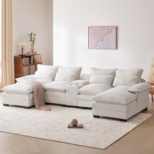 Beige Modular Chenille U-Shaped Sectional Sofa