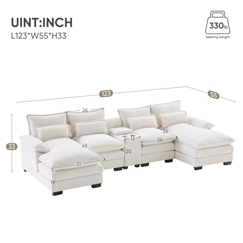 Beige Modular Chenille U-Shaped Sectional Sofa