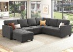 Grey Velvet L-Shaped Sectional Sofa with Ottoman