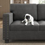 Grey Velvet L-Shaped Sectional Sofa with Ottoman