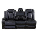 Black Leather Reclining Corner Sectional Sofa Set