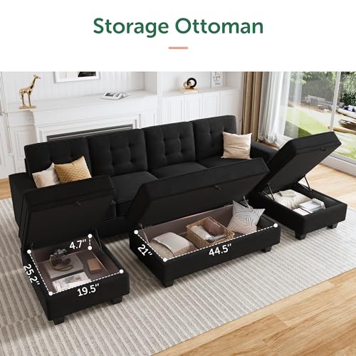 HONBAY Velvet U-Shaped Sleeper Sectional Sofa
