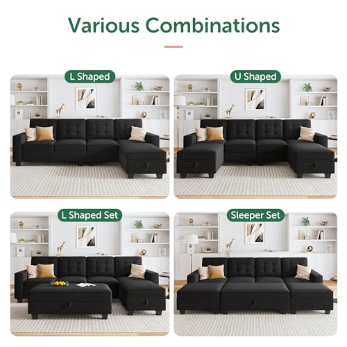HONBAY Velvet U-Shaped Sleeper Sectional Sofa