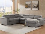 Oversized Light Grey U-Shaped Sleeper Sectional Sofa
