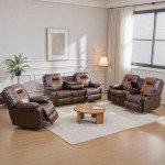 Caberryne Brown Leather Recliner Sofa Set