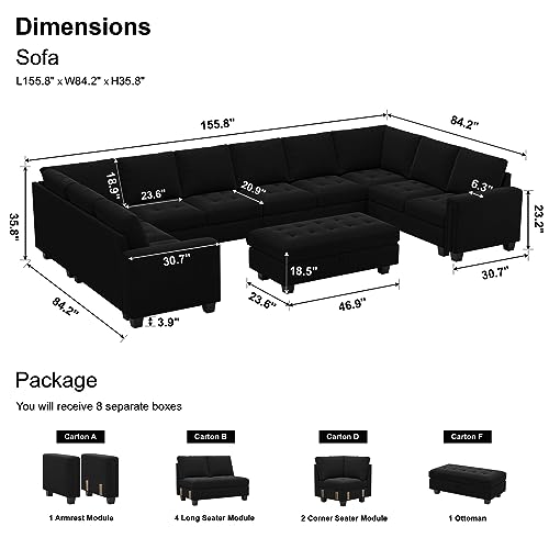 Belffin Oversized Velvet U-Shaped Sectional Sofa Set