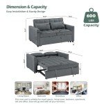 Grey Modern Sleeper Loveseat Sofa Bed