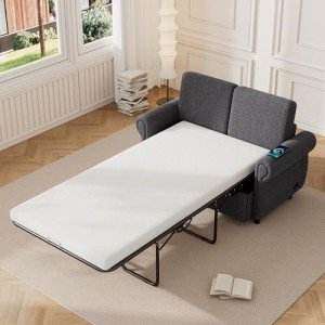 P PURLOVE Modern Sleeper Sofa Bed Loveseat in Gray