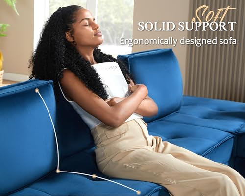 Modular 6-Seater U-Shaped Sofa in Blue Velvet