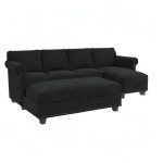 Nolany Black Velvet L-Shaped Sectional Sofa Set