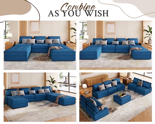 Modular 6-Seater U-Shaped Sofa in Blue Velvet