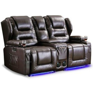 SAMERY Electric Recliner Loveseat with Console & Speakers