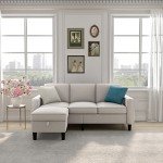 Beige Convertible L-Shaped Sectional Sofa Couch