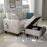 Beige Convertible L-Shaped Sectional Sofa Couch