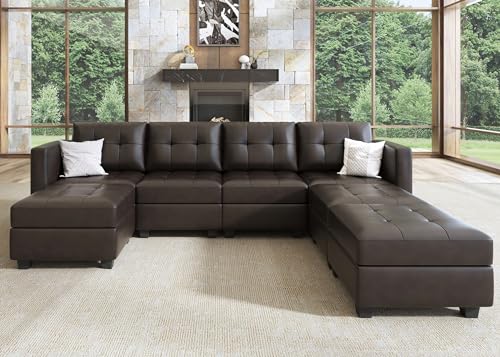 HONBAY U-Shaped Modular Couch with Storage, Brown