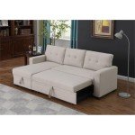 Beige L-Shaped Reversible Sleeper Sectional Sofa