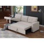 Beige L-Shaped Reversible Sleeper Sectional Sofa