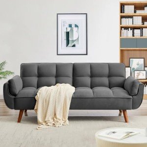 Modern Dark Gray Convertible Futon Sofa Bed