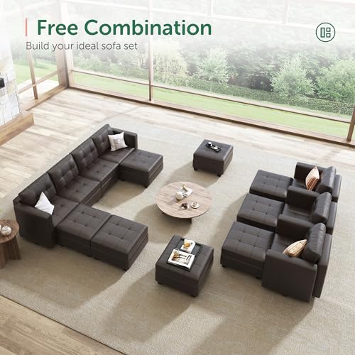 HONBAY U-Shaped Modular Couch with Storage, Brown